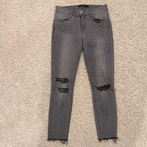 J Brand Charcoal Ankle Jeans with Ripped Knees